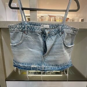 Zara Denim Blue Bustier Top Size Large